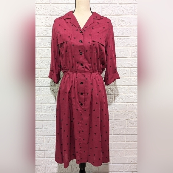 VINTAGE Shirtwaist Pin Up Day Dress Semi Sheer Rockabilly Button Up Collared S-L - Picture 1 of 15